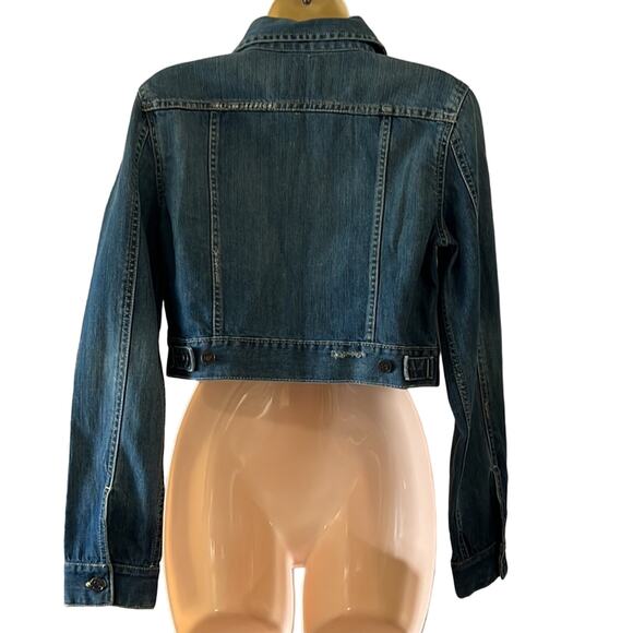 Old Navy Blue Denim Cropped Embellished Jean Jacket Size Medium Distressed Y2K - Picture 3 of 10